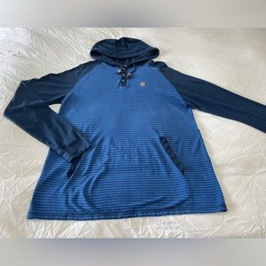 Tentree | Mens XL | Blue Striped Pullover Hoodie Zip Pouch Pocket | Hemp Blend